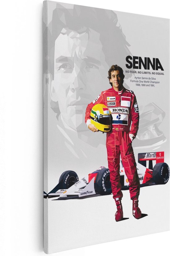 Artaza Canvas Schilderij Ayrton Senna met zijn Formule 1 Auto - 40x60 - Poster Foto op Canvas - Canvas Print