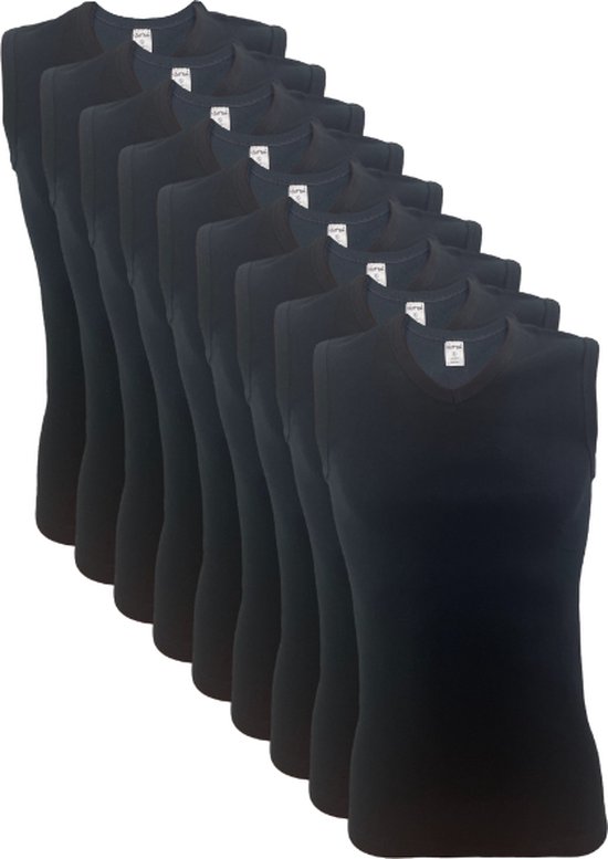 9 stuks SQOTTON A-shirt - V-hals - mouwloos - Zwart - Maat M