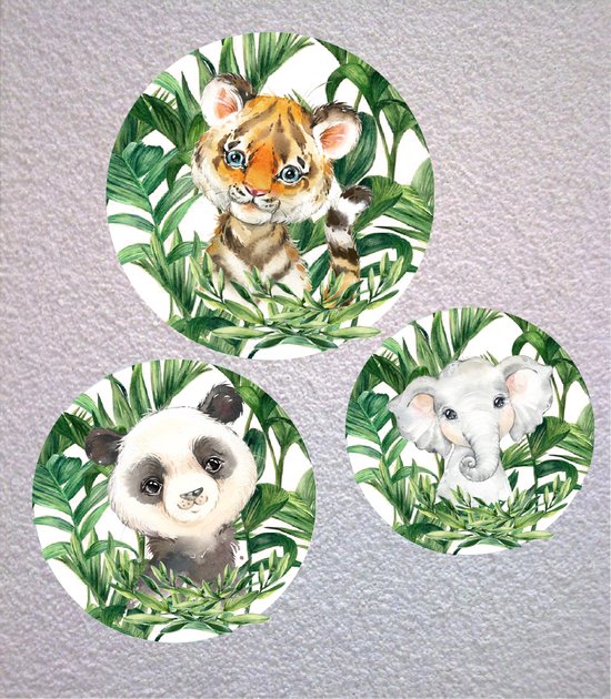 Muur sticker set van 3 stuks - jungle - decoratie slaapkamer - baby kamer - kinder kamer - thema jungle - muursticker slaapkamer