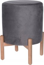 H&S Collection - Poef - Grijs - kruk met houten poten
