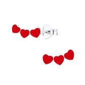 Joy|S - Zilveren hartjes oorbellen - 3 rode hartjes - 10 x 5 mm
