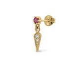oorhangers | zilver 925 oorbellen | gold plated | ear candy | rood roze Zirconia steen | oorknopje met hanger | valentijn cadeautje voor haar | valentijn
