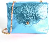 Metallic mini schoudertas - Echt leer - Lichtblauw
