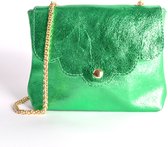 Metallic mini schoudertas - Echt leer - Groen