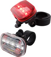 Premium LED Fietsverlichting - Set van 2 - Rood en Wit - Achterlicht en Koplamp - 5 Multifunctionele Ledlampjes - Inclusief Batterijen - Verlichting - Fiets - Racefiets - Mountainb