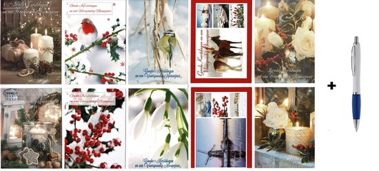 50 Luxe Kerst- en Nieuwjaarskaarten met Pen- 9,5x14cm - 10 x 5 dubbele kaarten met enveloppen - serie Goede Kerstdagen en een Voorspoedig Nieuwjaar