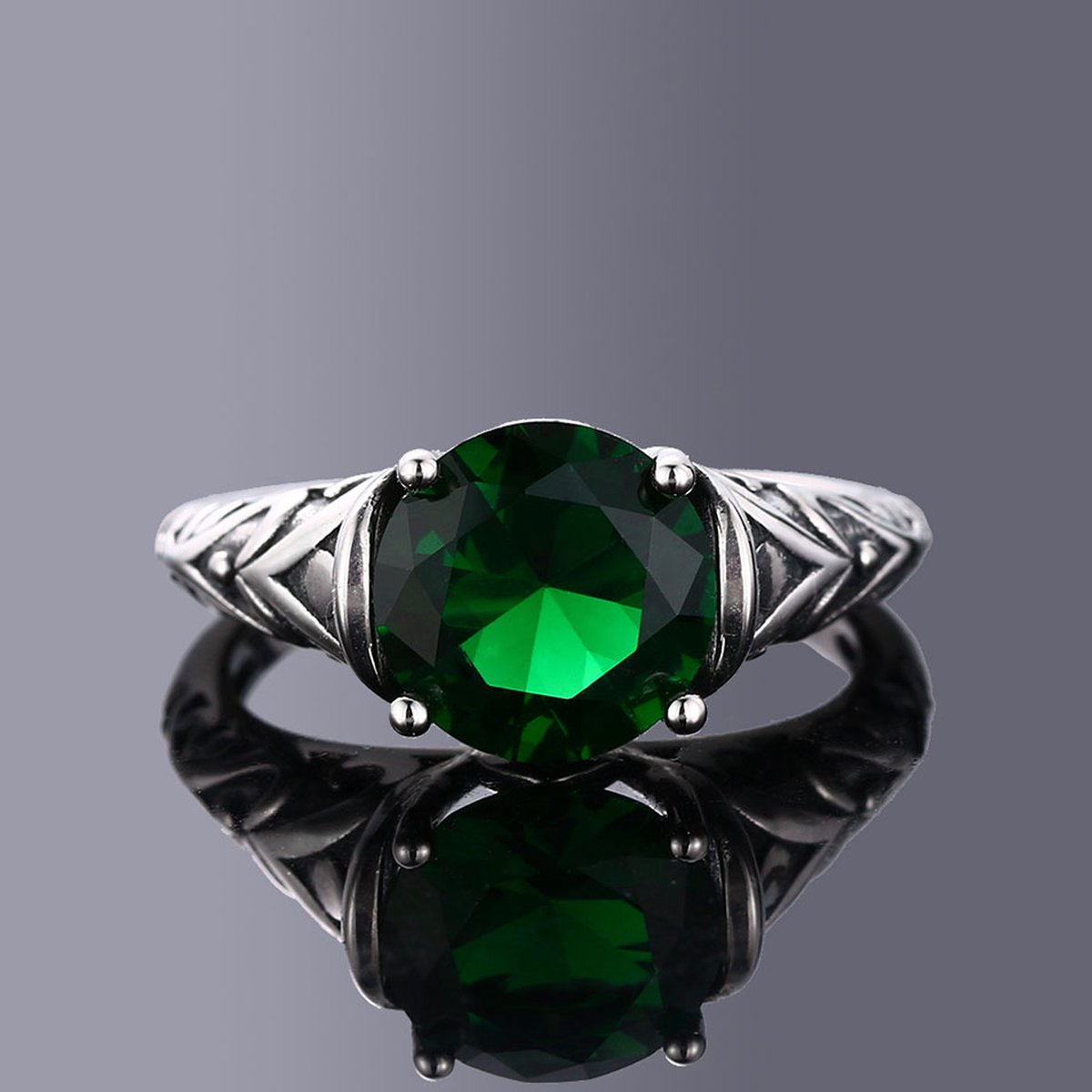 Zilveren ring Queens fantasy green