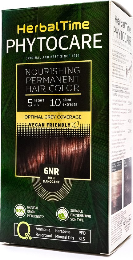 Herbal Time Phytocare Rich Mahogany Permanente Haarverf - 100% Vegan Haarkleuring zonder Ammoniak - 125ml
