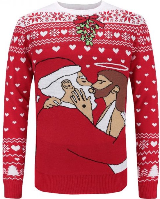 Pull de Noël extrêmement laid Père Noël et Jésus taille L - Pull de Noël  tricoté -... | bol