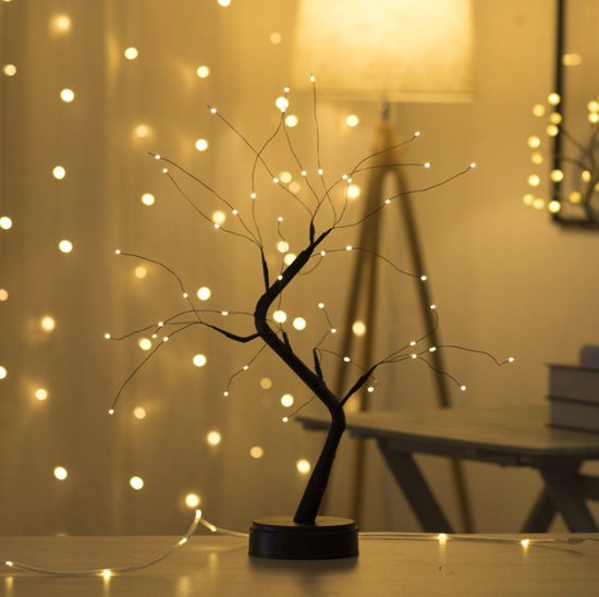 MIRO Lichtboom Zwart - Lichttakken - Warm Wit Licht - Led - USB & Batterij - Kerst - Woonkamer - Slaapkamer - Decoratie - Nachtlampje - Aan & Uit Knop