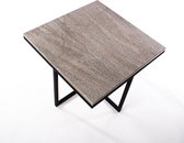 Marmeren vierkante salontafel gekruist frame - Light grey Shells - RVS matzwarte onderstel