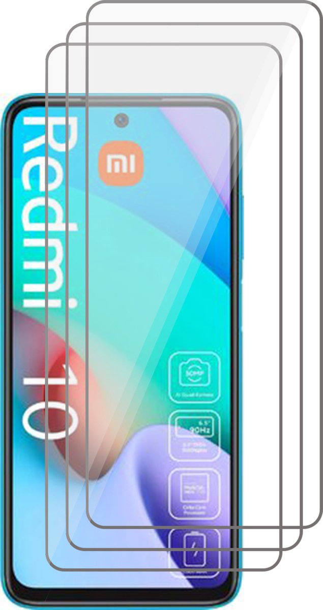 Screenprotector geschikt voor Xiaomi Redmi 10 - Screen Protector Glas - 3 stuks