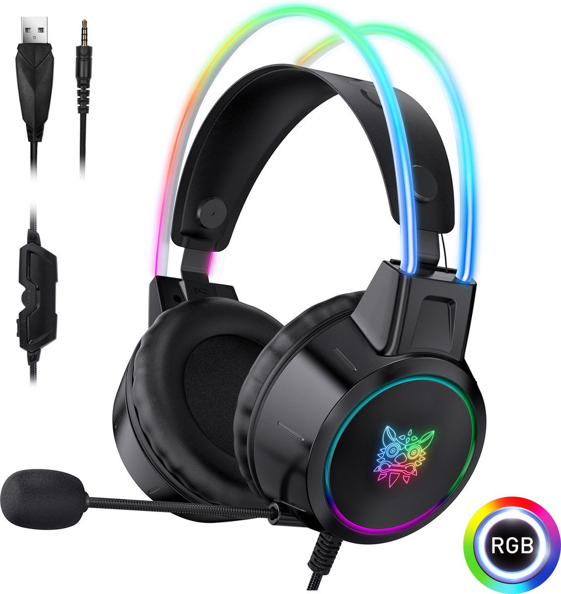 Gavury RGB X15 PRO Koptelefoon - RGB led verlichting - Voor PS4 PS5 en XBOX One Gaming Hoofdtelefoon - Professionele Gaming Headset - Surround Sound & Noise cancelling headset