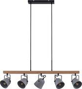 Lindby - hanglamp - 5 lichts - eiken, staal - E14 - grijs, ,