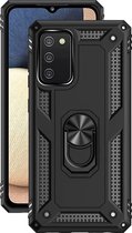 Heavy Duty Shockproof Armor Case Hoesje Met Kickstand Ring Geschikt Voor Samsung Galaxy A03S - Anti-Shock Militairy Hybrid Armour Hard Rugged Cover Bumper Hoes Met Magnetische Ring