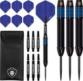 KOTO Kingprove Black & Blauw Brass Darts, 22 Gram Brass Dartpijl Met Stahl Spitzen, Steeltip DartSet Met 3 Messing SteelDarts für Anfänger & Hobbyisten, 6 Flights