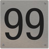 Huisnummerbord - huisnummer 99 - voordeur - 12 x 12 cm - rvs look - schroeven - naambordje nummerbord