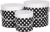 Hoedendoos Set van 3 Ø 19*17 cm /Ø 16*15 cm /Ø 12*12 cm Zwart Karton Rond Stippen Opbergdoos
