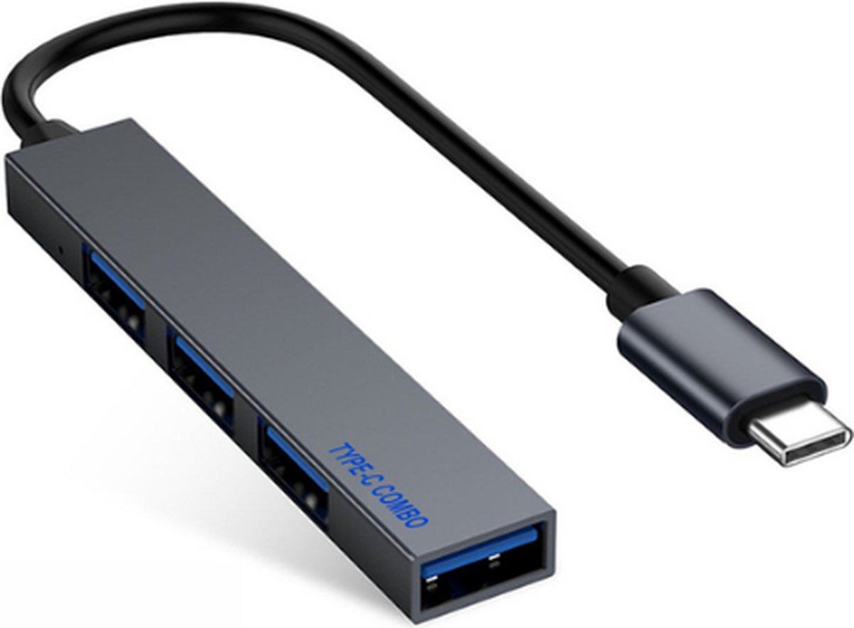 Romiosar - USB C Hub Deluxe - 4 USB Poorten - USB Hub voor Macbook - Grijs