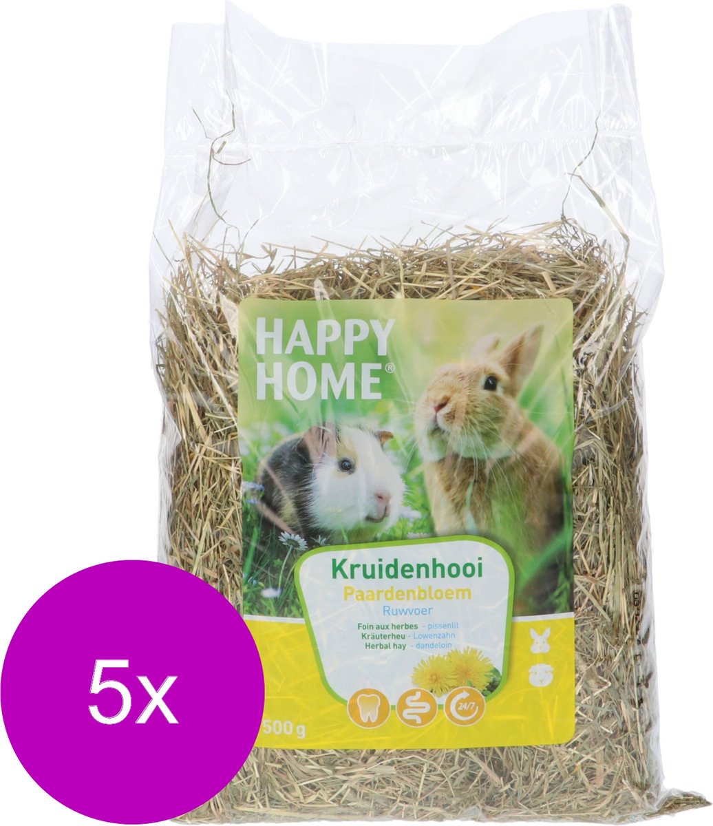Happy Home Kruidenhooi - Paardebloem - Konijnenvoer - 5 x 500 g