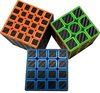 Afbeelding van het spelletje Puzzelkubus premium Carbon Cube, combi deal 3x3 , 4x4 en 5x5 kubus. Speed cube Braintrainer, braingame, breintrainer.