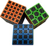 Puzzelkubus premium Carbon Cube, combi deal 3x3 , 4x4 en 5x5 kubus. Speed cube Braintrainer, braingame, breintrainer.