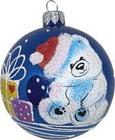 Fairy Glass - Beertje met cadeaus - Handbeschilderde Kerstbal - Mond geblazen glas - 8cm