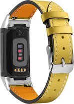 YONO Leer Bandje geschikt voor Fitbit Charge 5 / 6 - Vervangende Lederen Armband - Geel