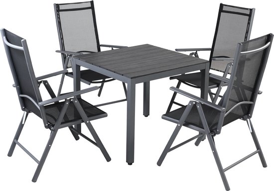 Salon de jardin Bern, anthracite, 4 chaises en aluminium + table | bol