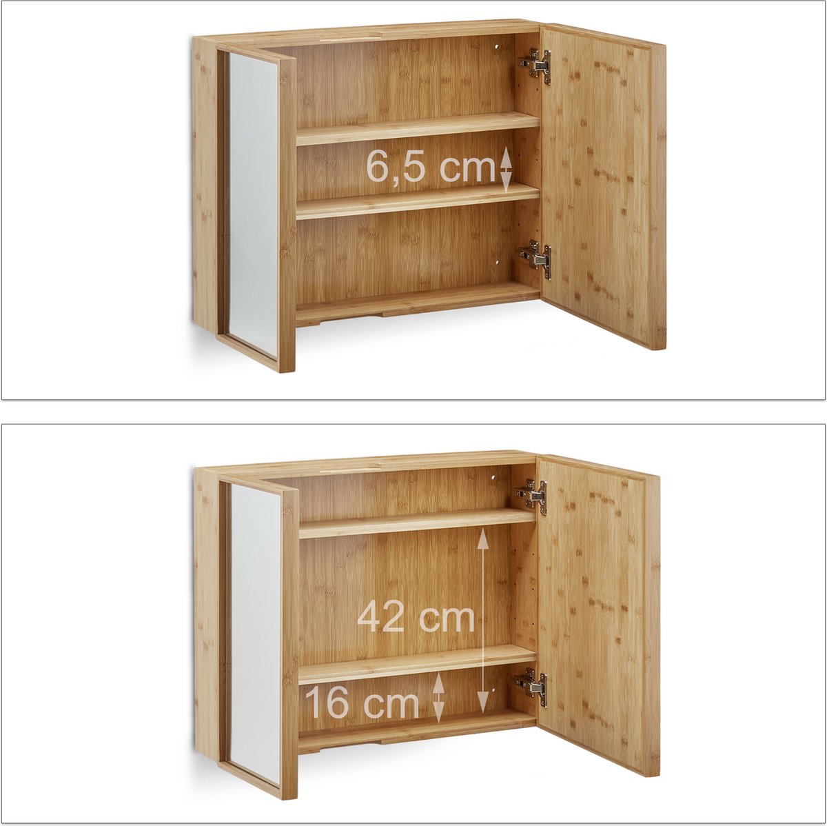 COSTWAY Bamboe spiegelkast voor badkamer, badkamerkast met spiegel, badkamerhangkast met 2 deuren en 2 verstelbare planken, wandkast voor badkamer, natuur