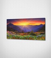 Sunset Over Mountains Canvas- 100 x 60 cm - Landschap - Schilderij - Canvas - Slaapkamer - Wanddecoratie  - Slaapkamer - Foto op canvas