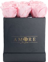 Longlife Rozen Flowerbox Small - Luxe Roze Longlife Rozen In Vierkante Zwarte Designer Giftbox - Valentijn