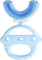 360 graden - U vormige baby tandenborstel - Blauw UFO Design - 2 in 1 Tandenborstel en Bijtring / Teether - Zachte siliconen - Kinderen tandenborstel - Jongen/Meisje
