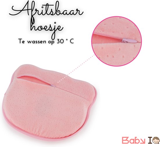 Oreiller orthopédique pour bébé Bébé IQ - Mousse à mémoire de forme - Contre un dos plat de la tête - Cadeau de maternité - Rose - Bavoir bandana gratuit inclus
