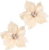 2x stuks decoratie bloemen kerststerren crème wit   op clip 18 cm - Decoratiebloemen/kerstboomversiering/kerstversiering