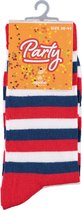 Apollo - Feest sokken met strepen - rood-wit-blauw 36/41 - Gekleurde sokken - Carnaval - Party sokken heren