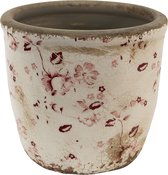 Clayre & Eef Pot de fleurs Ø 11x10 cm Rose Beige Céramique Rond Fleurs Pot de fleurs d'intérieur