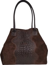 Qischa® handtas suede crocoprint coffee