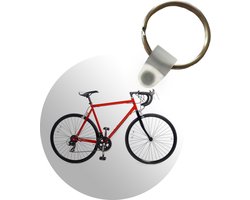 Sleutelhanger - Een rode racefiets tegen een witte achtergrond. - Plastic - Rond - Uitdeelcadeautjes Sleutelhanger - Een rode racefiets tegen een witte achtergrond. - Plastic - Rond - Uitdeelcadeautjes