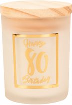 Verjaardag - Geurkaars - White/gold - Happy Birthday - 80 jaar - giftbox met panterprint - In cadeauverpakking