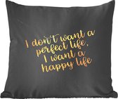 Sierkussens - Kussentjes Woonkamer - 60x60 cm - Quotes - Happy - Goud - Marmer