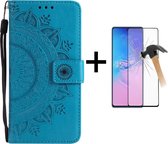 GSMNed - Leren design telefoonhoes - iPhone 12/12 Pro blauw - Luxe iPhone hoesje met print - inclusief koord - pasjeshouder/portemonnee - 1 x screenprotector 12/12 Pro