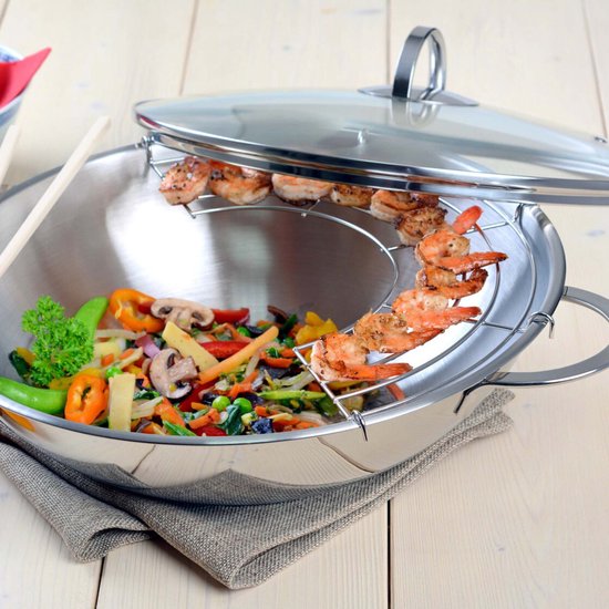ELLE Gourmet Moderne RVS Wokpan Met Deksel - 28 Cm   Pfas Vrij   Inductie 1130915036