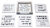 Onderzetters voor glazen - set nr 4 onderleggers - Hout - Leuke onderzetters met tekst , Witte , 6 stuks met een houder