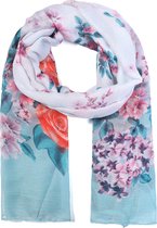 Dunne Sjaal met Bloemen - 180x85 cm - Lichtblauw