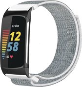 Shop4 - Bandje voor Fitbit Charge 5 - Nylon Wit Grijs