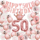50 jaar verjaardag versiering - 50 Jaar Feest Verjaardag Versiering Set 52-delig  - Happy Birthday Slinger & Ballonnen - Decoratie Man Vrouw - Rose goud en Wit
