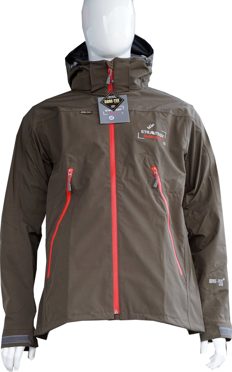 Gore-Tex® Outdoor-strategy LONGZIP regenjas 100% waterdicht ademend warm hard shell army Groen