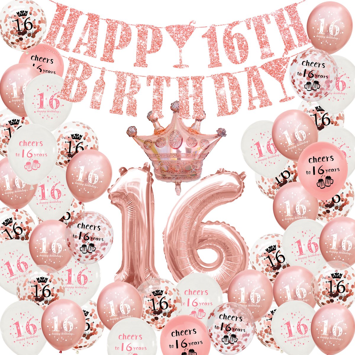 Pack Décoration Anniversaire 60 Ans (24 Pièces) Zwart et Rose - Ballons  Rose & Zwart 