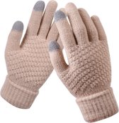 Warme handschoenen met 2 touchscreen vingertoppen - Beige - Handpalm omtrek 20,5 CM - gewoven kunstwol handschoenen - Smartphone handschoenen
